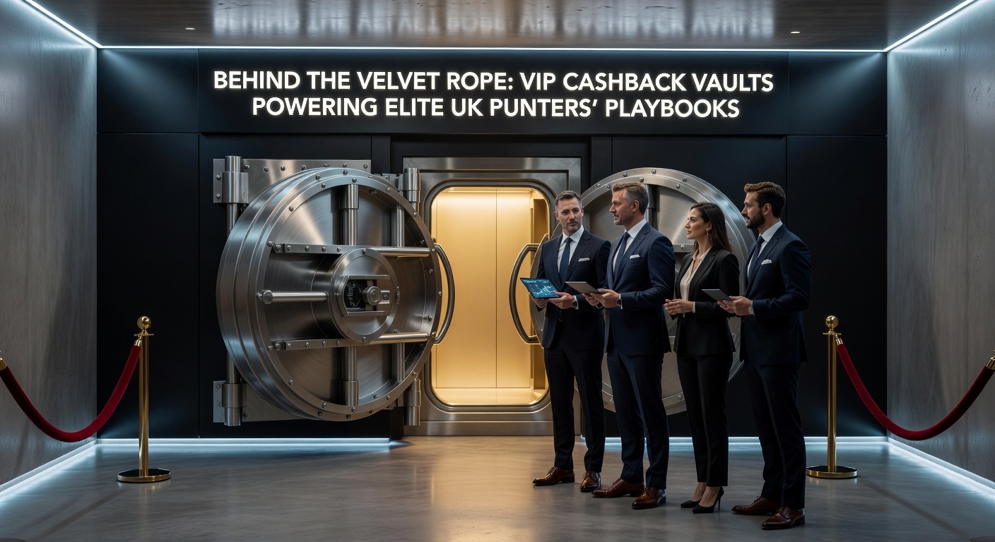 Glimpse inside a luxurious VIP betting lounge behind a velvet rope, with glowing screens displaying high-stakes wagers and cashback rewards