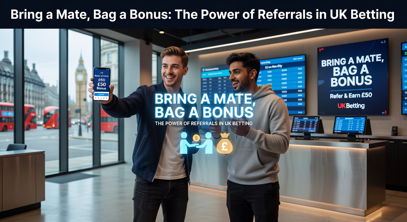 Friends sharing a mobile betting app on a sunny park bench, highlighting referral excitement in UK wagering