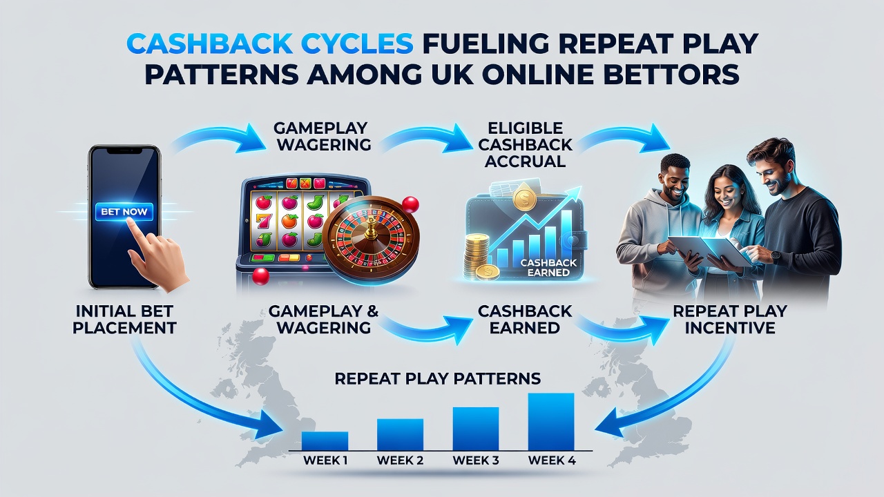 UK online bettors reviewing cashback offers on mobile devices during evening play sessions