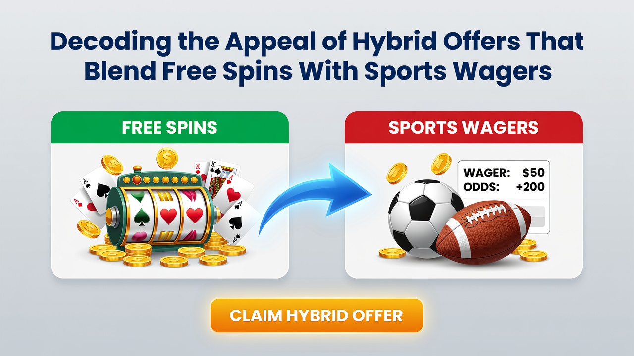 Screenshot of a hybrid offer interface displaying free spins and sports wager options side by side