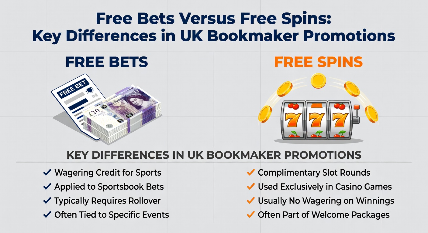 Side-by-side icons of a free bet slip and a slot machine spin button, emphasizing promotional contrasts