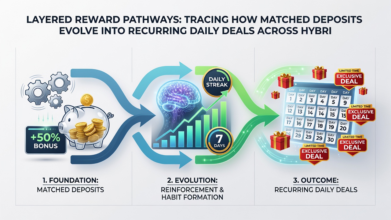 Screenshot example of a hybrid platform dashboard displaying daily deal notifications building on prior deposit activity