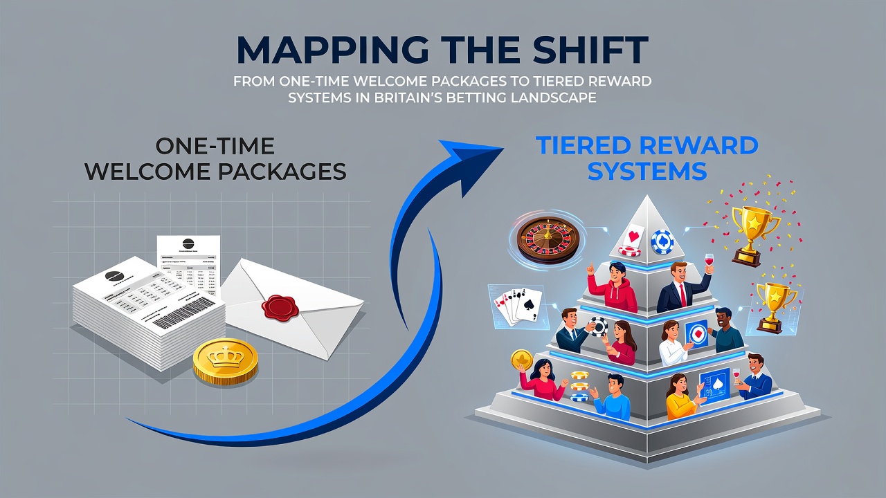 Overview of betting reward system changes across Britain showing transition from single welcome offers to structured tier programs