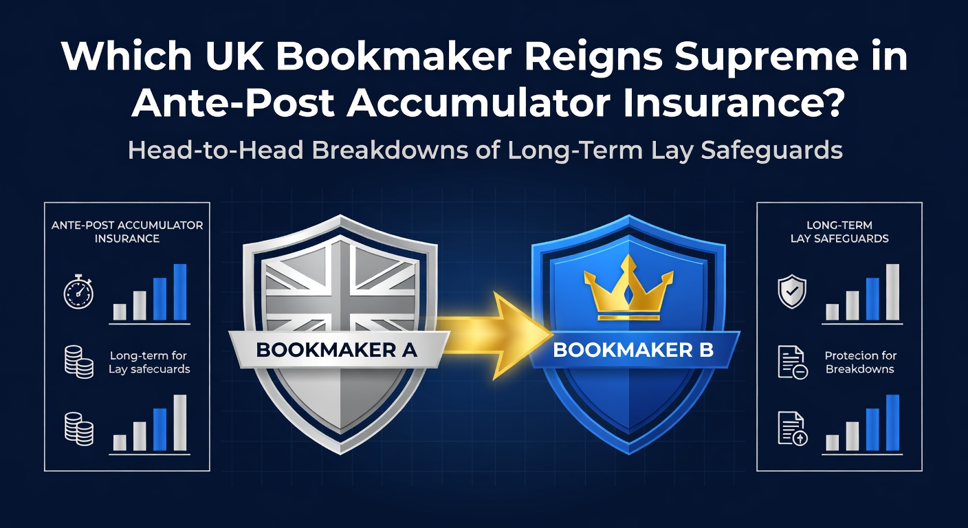 Collage of UK bookmaker apps displaying ante-post accumulator bets with insurance icons highlighted